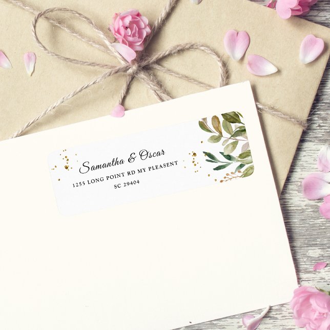 Étiquette Aquarelle moderne Cadre vert feuille (Créateur téléchargé)