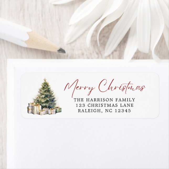 Étiquette Aquarelle moderne élégant Joyeux sapin de Noël (En situation)