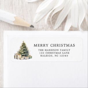 Étiquette Aquarelle moderne élégant Joyeux sapin de Noël