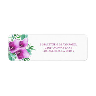 Étiquette Aquarelle moderne violet Calla Lily Mariage