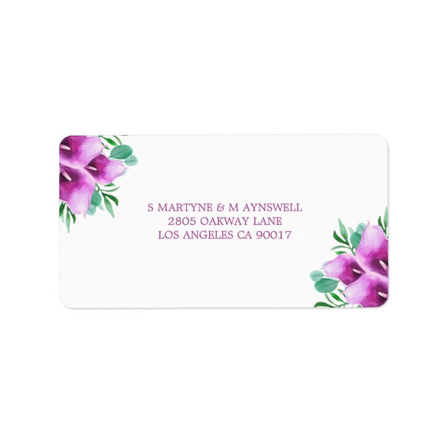 Étiquette Aquarelle moderne violet Calla Lily Mariage RSVP (Devant)