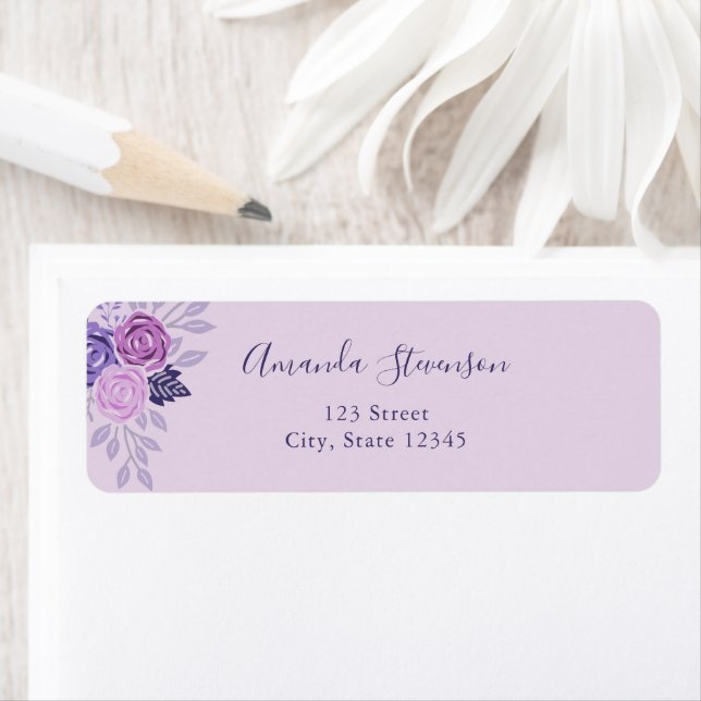 Étiquette Aquarelle motif floral violet et rose (En situation)