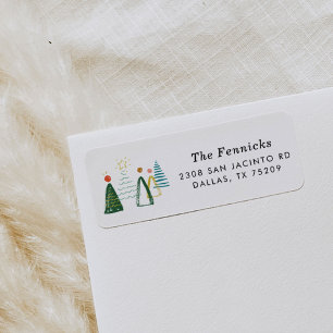 Étiquette Aquarelle Noël Arbres Vacances Adresse de retour
