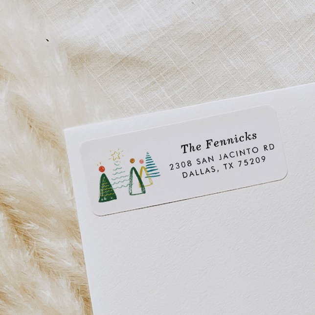 Étiquette Aquarelle Noël Arbres Vacances Adresse de retour (Watercolor Christmas trees return address labels.)
