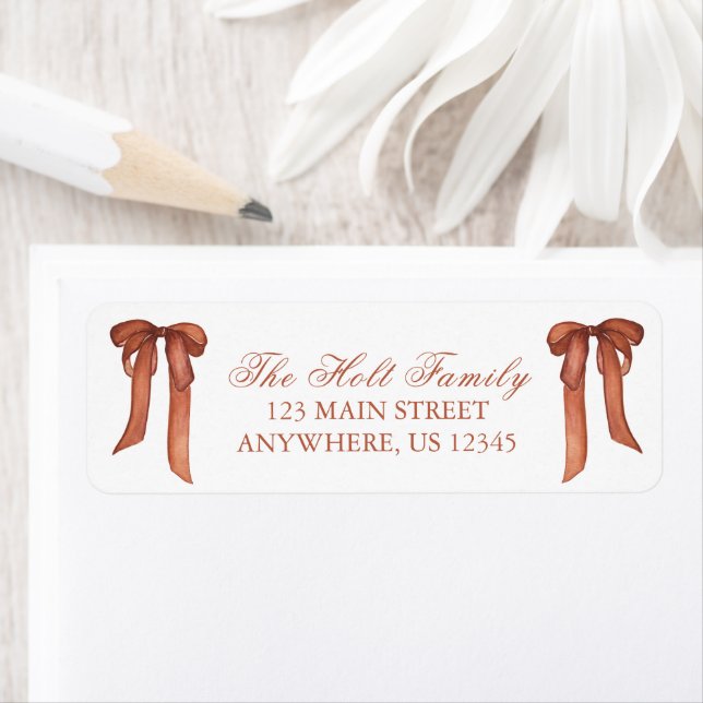 Étiquette Aquarelle Noël Cuivre Bow Adresse de retour (En situation)