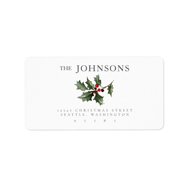 Étiquette Aquarelle Noël Holly Holiday Adresse de retour (Devant)
