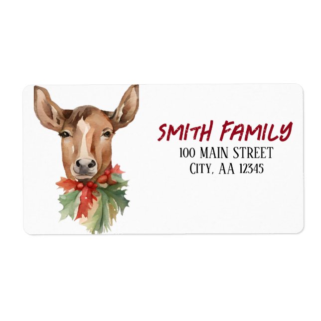 Étiquette Aquarelle Noël rennes (Devant)