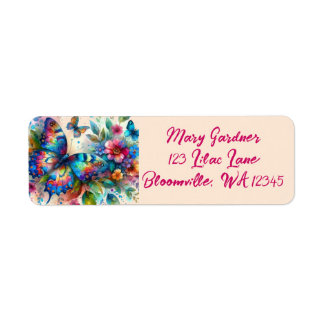 Étiquette Aquarelle Papillon Floral Flowers Adresse de retou