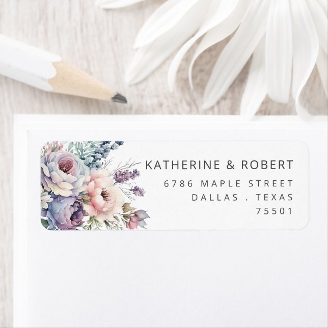 Étiquette Aquarelle Pastel Floral Adresse de retour Label (En situation)