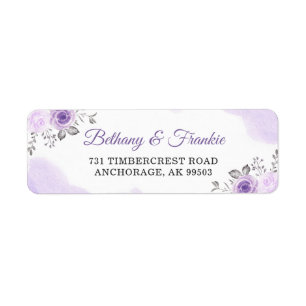 Étiquette Aquarelle Pastel Purple Floral Mariage Adresse