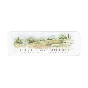 Étiquette Aquarelle Paysage Mariage Sage Green ID786