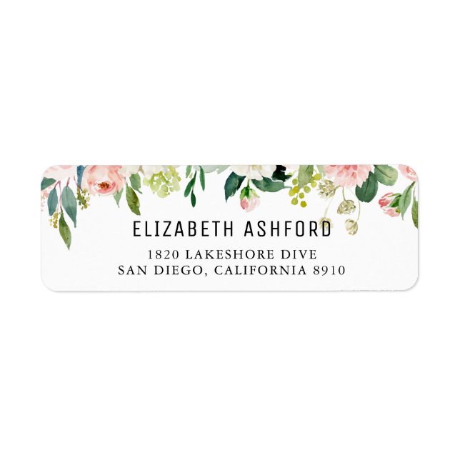 Étiquette Aquarelle Peach Rose Floral Garland Adresse (Devant)