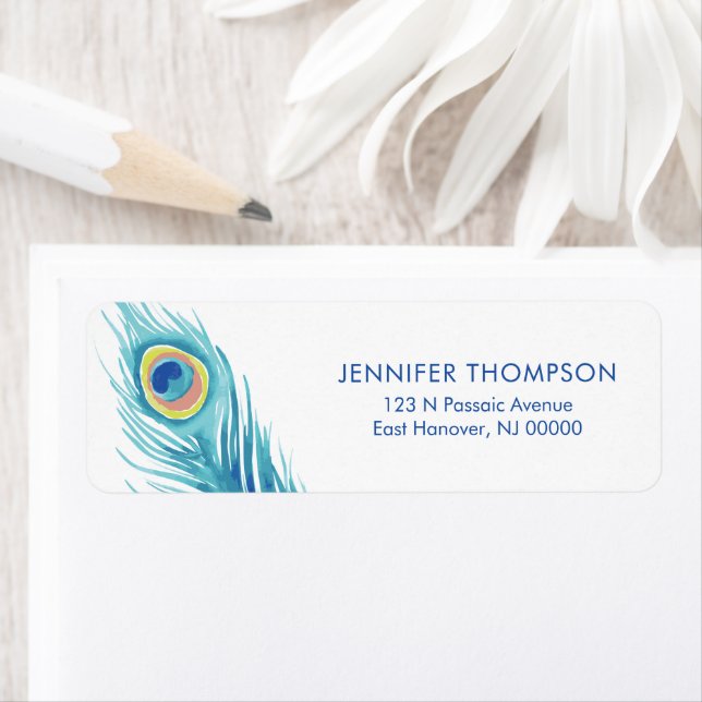 Étiquette Aquarelle Peacock Feather (En situation)