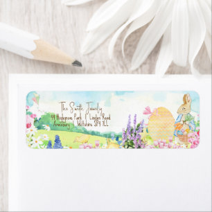 Étiquette Aquarelle Pierre le lapin Chasse aux oeufs de Pâqu