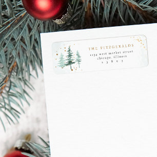 Étiquette Aquarelle Pine Arbres Noël Adresse de retour