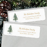 Étiquette Aquarelle Pine Tree Christmas Adresse de retour<br><div class="desc">Ajoutez la touche finale à votre courrier de vacances avec ces Joyeux étiquettes de adresse de Noël avec un design de vacances classique simple avec une aquarelle sapin de Noël décoré d'étoiles dorées et des arrosages.</div>