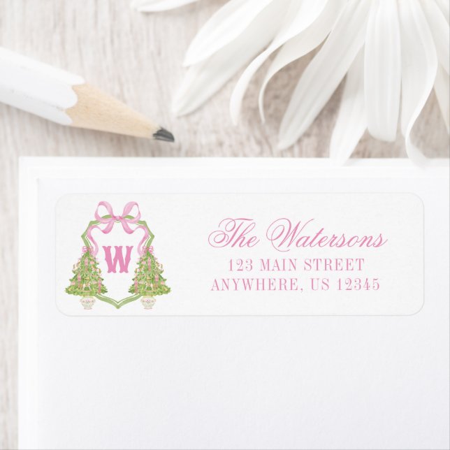 Étiquette Aquarelle Pink Nutcracker Monogram Crest Adresse (En situation)