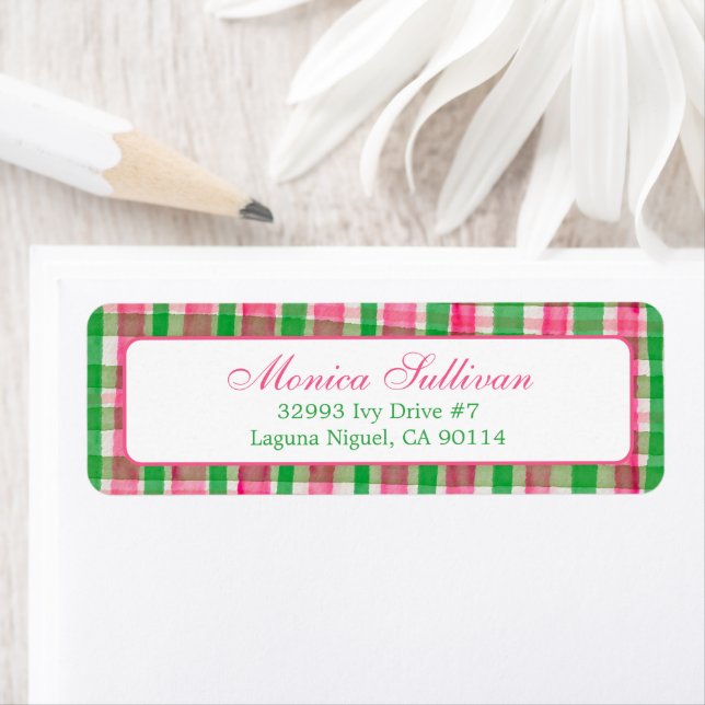 Étiquette Aquarelle Plaid Noël PERSONNALISÉ Adresse de retou (En situation)