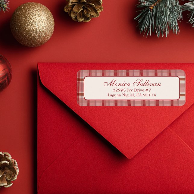 Étiquette Aquarelle Plaid Noël PERSONNALISÉ Adresse de retou (Elegant Chic Watercolor Plaid Christmas Holiday CUSTOM Return Address Label
)