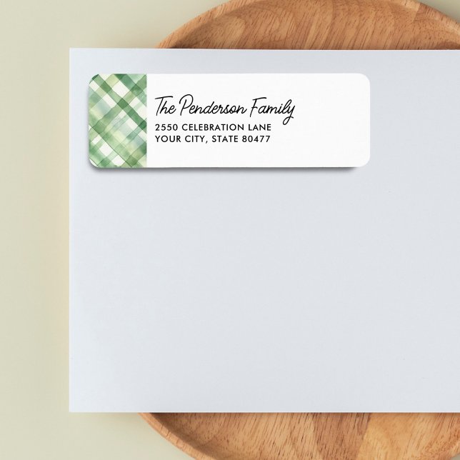 Étiquette Aquarelle Plaid Vert Fun Adresse de retour (Créateur téléchargé)