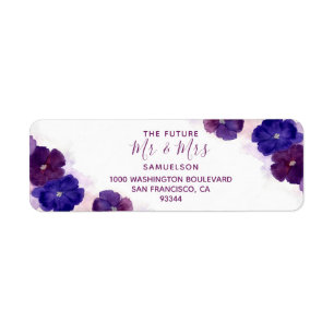Étiquette Aquarelle Plum Floral Purple Mr & Mrs Mariage