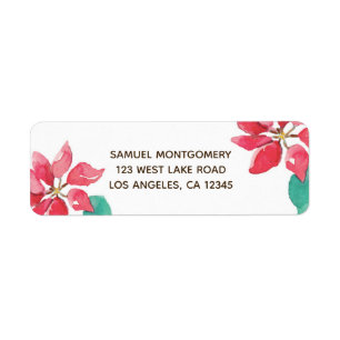 Étiquette Aquarelle Poinsettia Adresse de retour de vacances