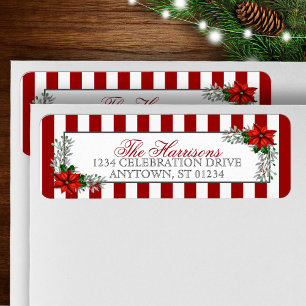 Étiquette Aquarelle Poinsettias Noël