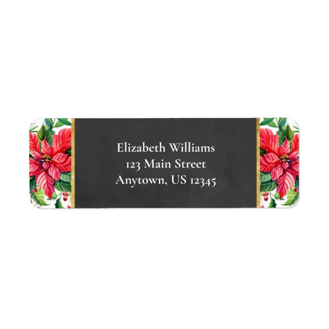 Étiquette Aquarelle Poinsettias Noël Adresse de retour (Devant)
