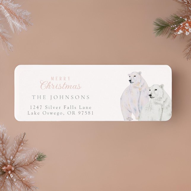 Étiquette Aquarelle Polaire Ours Noël Adresse de retour (Créateur téléchargé)