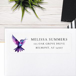 Étiquette Aquarelle Purple Colibri Adresse de retour Label