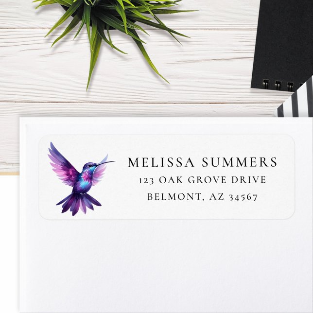 Étiquette Aquarelle Purple Colibri Adresse de retour Label (Créateur téléchargé)