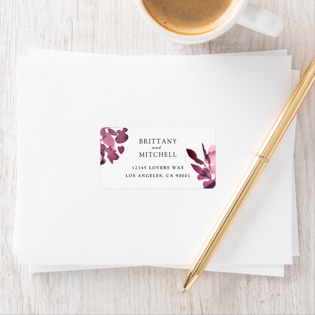 Étiquette Aquarelle romantique Plum Mariage (En situation)