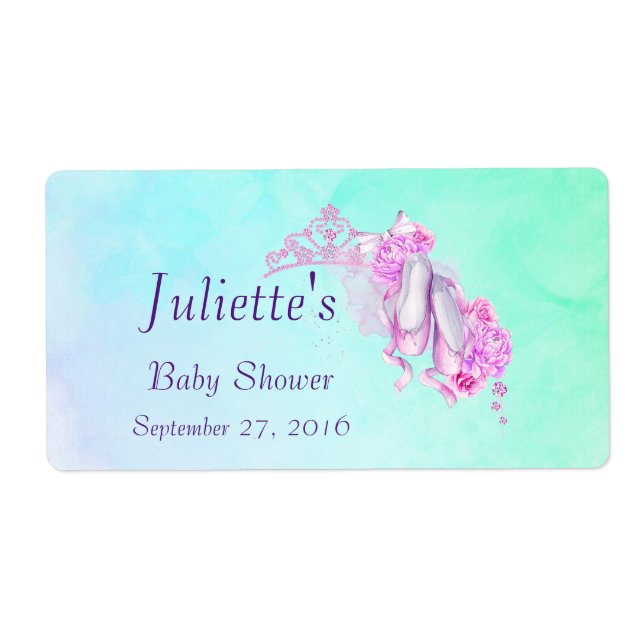 Étiquette Aquarelle rose Couronne & Ballet Chaussures Boutei (Devant)