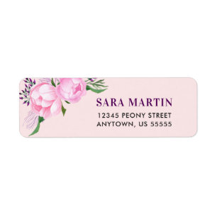 Étiquette Aquarelle rose de pivoines