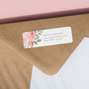 Étiquette Aquarelle Rose Elegant Adresse de retour