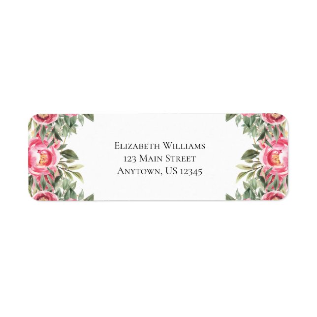 Étiquette Aquarelle rose Fleurs Adresse de retour (Devant)