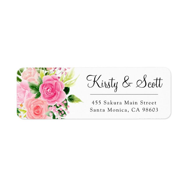Étiquette Aquarelle rose Fleurs d'été Mariage (Devant)
