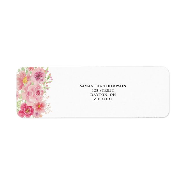 Étiquette Aquarelle rose Floral (Devant)