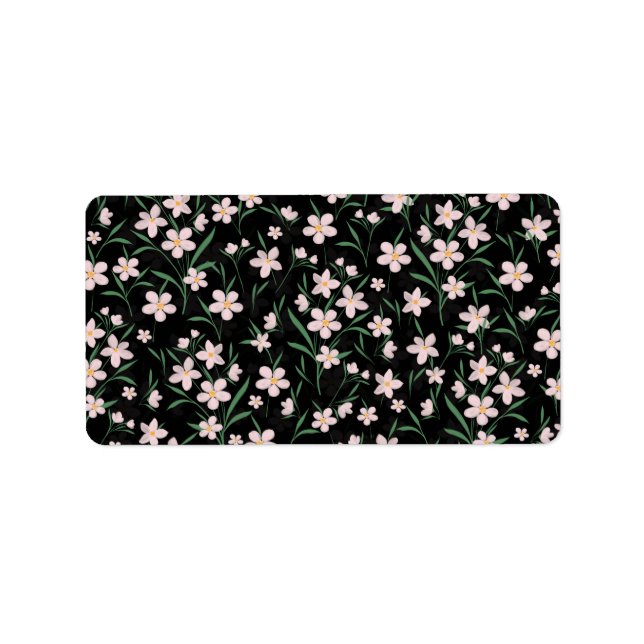 Étiquette Aquarelle rose Floral Botanique Motif noir (Devant)