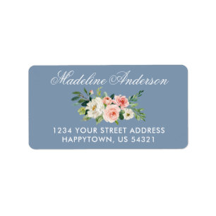 Étiquette Aquarelle rose Floral Dusty Blue Adresse de retour