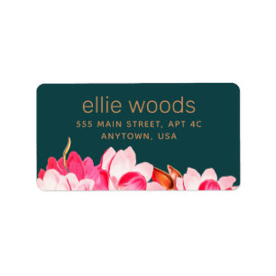 Étiquette Aquarelle rose Magnolia Floral Adresse Turquoise