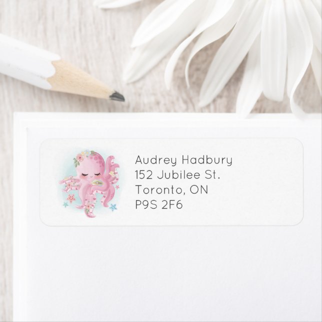 Étiquette Aquarelle rose mignonne Bébé poulpe (En situation)
