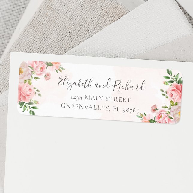 Étiquette Aquarelle rose pâle Floral Greenerife Adresse (Créateur téléchargé)