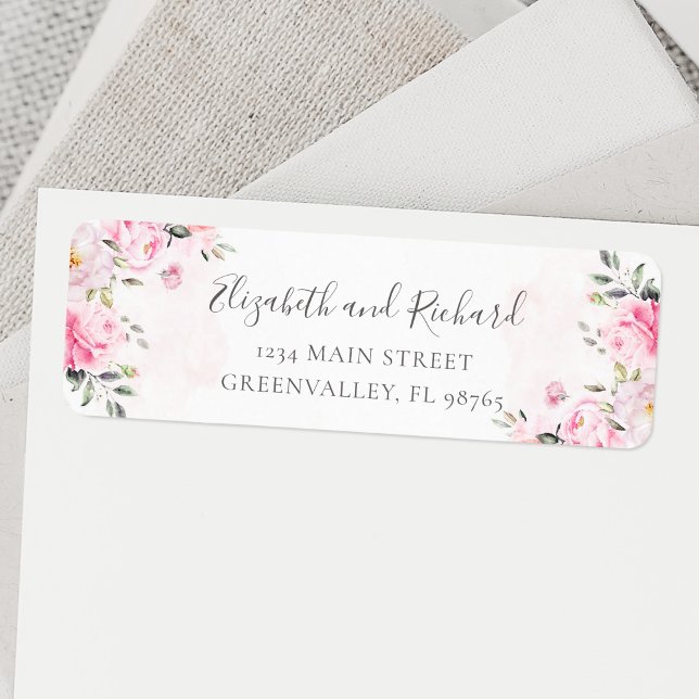 Étiquette Aquarelle rose pâle Floral Greenerife Adresse (This address label is a charming way to personalize your mail with blush pink floral and greenery.)