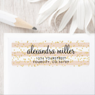 Étiquette Aquarelle rose pâle rayures Gold Faux Dots d'huile