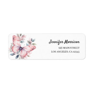 Étiquette Aquarelle rose papillon Adresse Baby shower