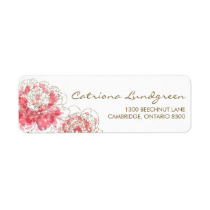Étiquette Aquarelle rose Peonies Chic Adresse de retour Éti