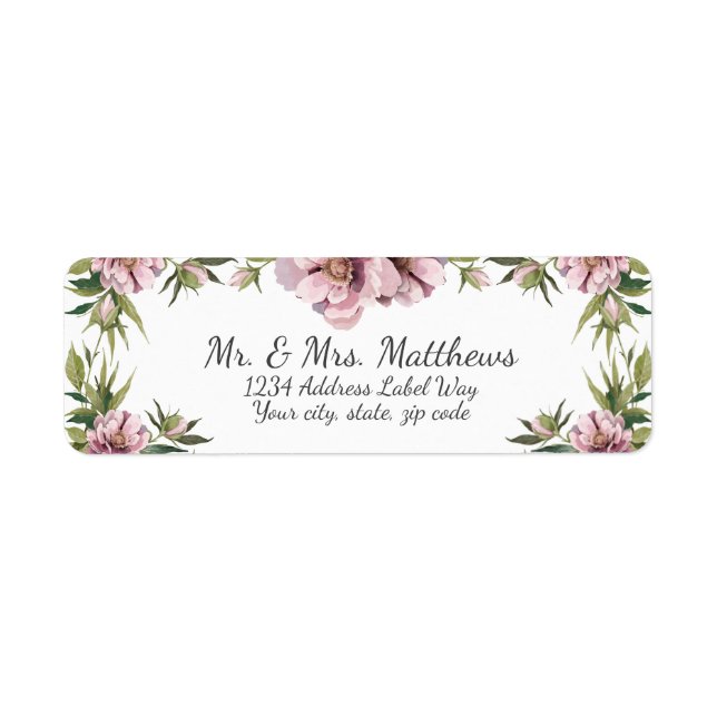 Étiquette Aquarelle rose pivoines & verdure adresse de retou (Devant)