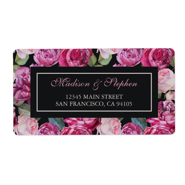 Étiquette Aquarelle rose Rose Floral - Mariage (Devant)