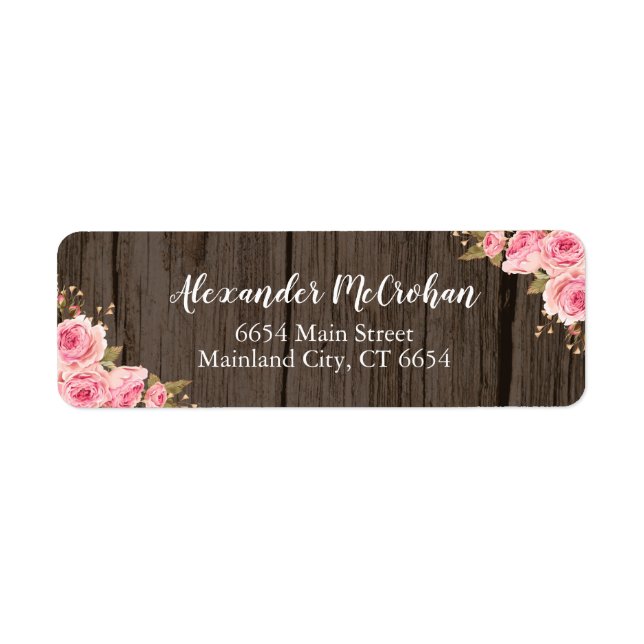 Étiquette Aquarelle rose rose rustique en bois (Devant)